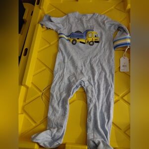 Vitamins Baby Blue and Yellow Footie with Truck Design